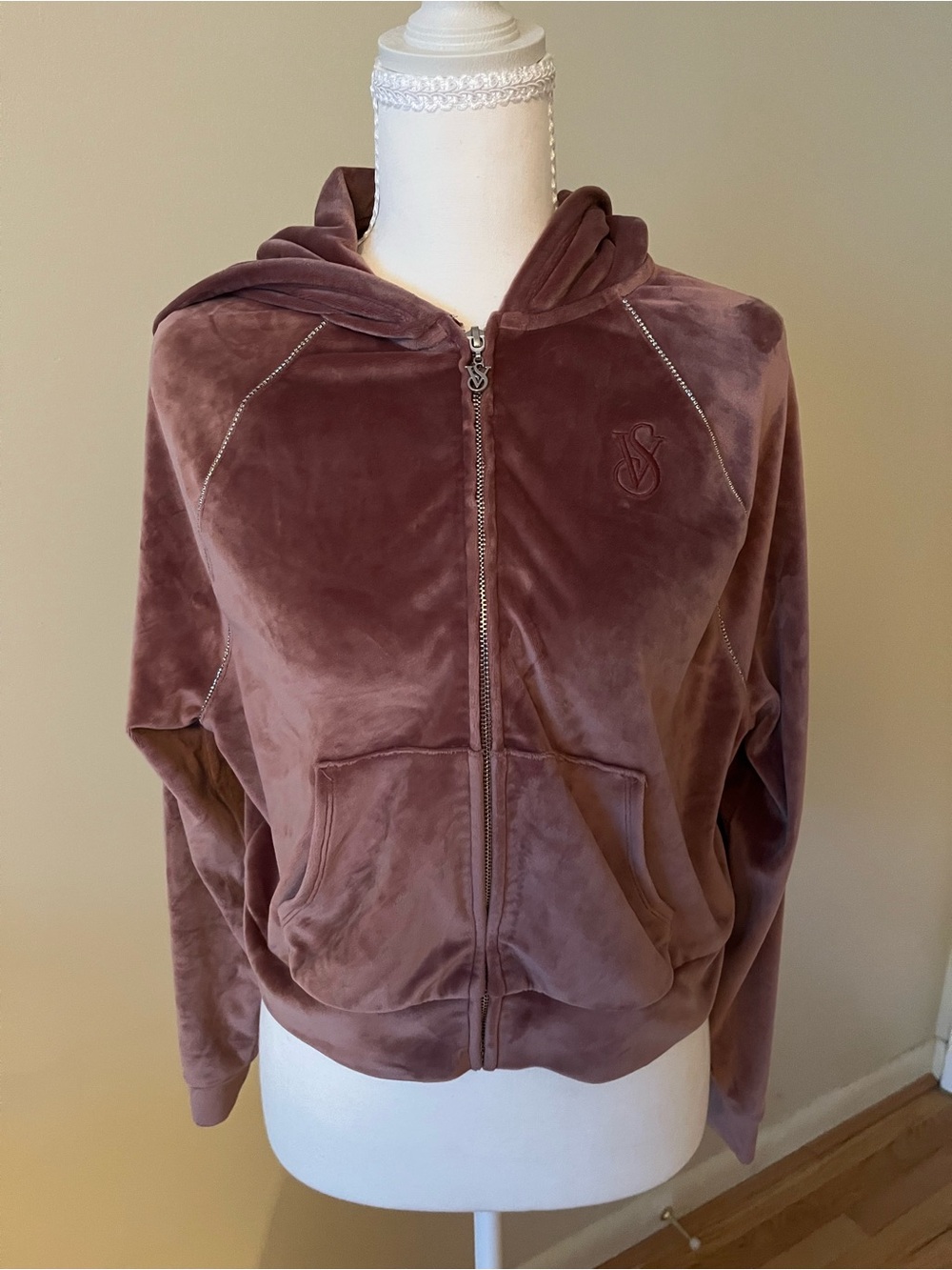 Victoria's Secret Rose Pink Velvet Zip Hoodie